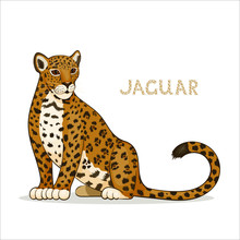 Vector Illustration, A Cartoon Jaguar, Isolated On A White Background. Animal Alphabet.