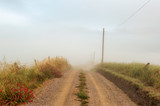 Fototapeta Tęcza - szutrowa polna droga znikająca we mgle