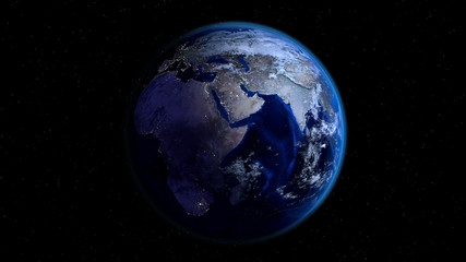 Wall Mural - planet earth with city lights in space with stars.