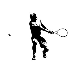 Wall Mural - Tennis player, double handed backhand shot, abstract isolated vector silhouette