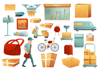 Poster - Postman icons set. Cartoon set of postman vector icons for web design
