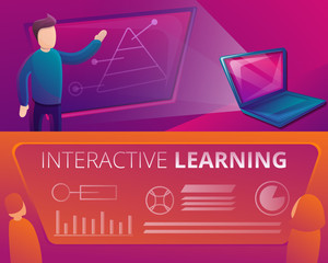Poster - Interactive learning banner set. Cartoon illustration of interactive learning vector banner set for web design