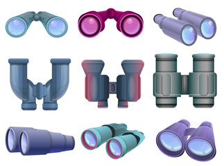 Poster - Binoculars icons set. Cartoon set of binoculars vector icons for web design