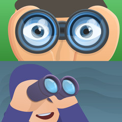 Poster - Discovery binoculars banner set. Cartoon illustration of discovery binoculars vector banner set for web design