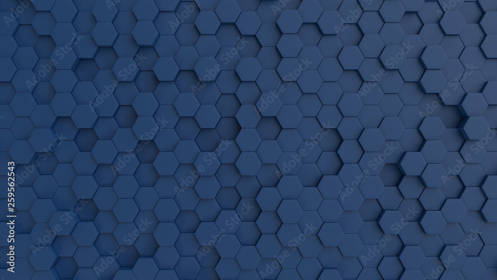 Hexagonal dark blue background texture. 3d illustration, 3d rendering - obrazy, fototapety, plakaty 