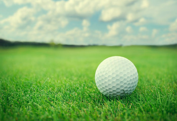 Wall Mural - golf ball on green grass