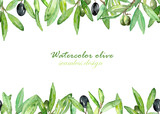 Fototapeta Lawenda - watercolor olive seamless design
