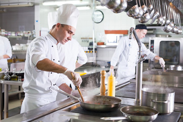 work of a group of chefs in a luxury restaurant.