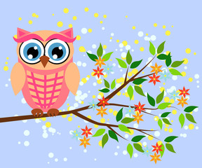 Wall Mural - Cute girl owls. Baby showers, parties for baby girls.