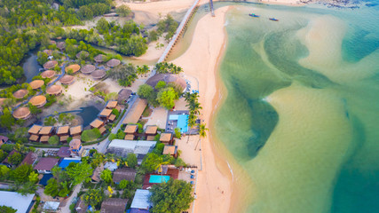 Wall Mural - Aerial top view, Resort and beach with emerald blue water on beautiful tropical sea in thailand