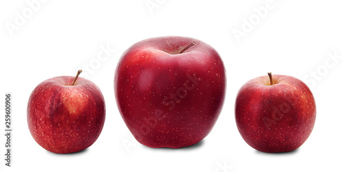 Fotomural Big and small fresh red apples in a row isolated on white background