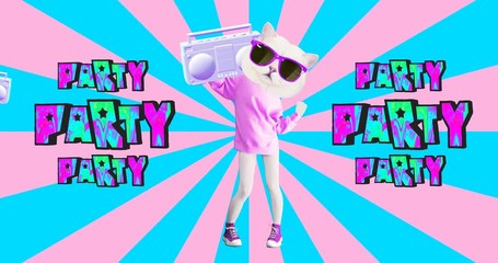 Wall Mural - Minimal animation design. Funny Dj Cat dancing. Party vibes