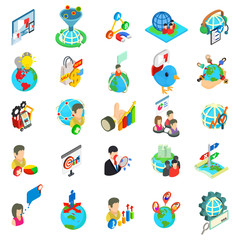 Poster - Globalization icons set. Isometric set of 25 globalization vector icons for web isolated on white background