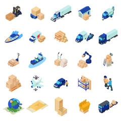 Poster - Postal icons set. Isometric set of 25 postal vector icons for web isolated on white background