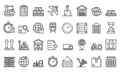 Poster - Goods export icons set. Outline set of goods export vector icons for web design isolated on white background