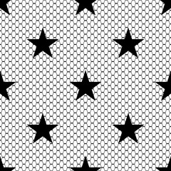 Seamless black vector lace pattern with stars on white background.  