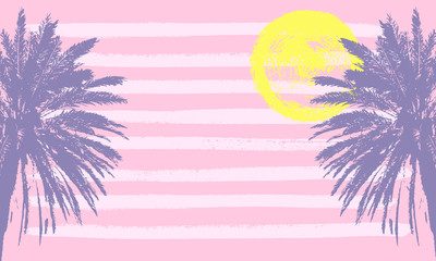 Wall Mural - Exotic Summer time card. Sketchy palm tree, ink striped paint texture. Concept design element for t shirt print, sun party, touristic flyer, sale.