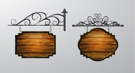 Wall Mural - hanging, wooden Board vector, wooden object for text.