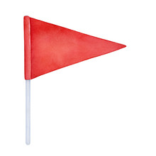 Watercolour Illustration Of Colorful Bright Red Flag On White Tall Flagpole. One Single Object, Triangular Shape. Handdrawn Graphic Drawing On White Background, Cutout Clip Art Element For Design.