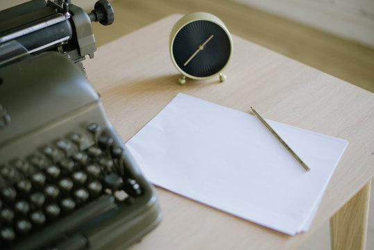 desktop, retro typewriter. copy space