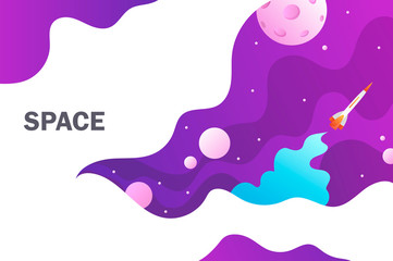 Wall Mural - horizontal space background with abstract shape and planets. web design. space exploring. vector ill