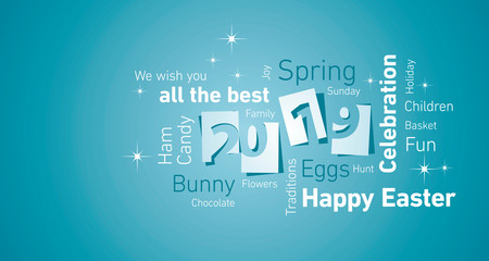 Poster - Happy Easter New Year 2019 sea green negative space word cloud text vector