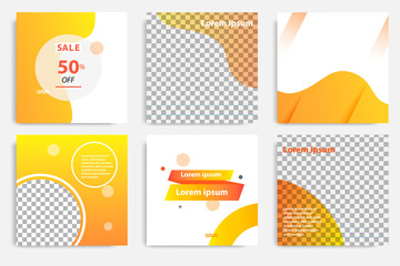 Wall Mural - Six set modern wave fluid background template with gradient yellow, orange gradation color for promotional. For social media post, stories, story, internet web banner, flyer, poster and brochure.