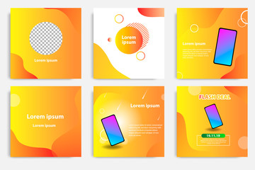 Wall Mural - Six set modern wave fluid background template with gradient yellow, orange gradation color for promotional. For social media post, stories, story, internet web banner, flyer, poster and brochure.