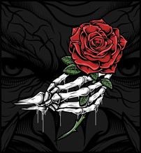 Skull Hand Holding A Rose