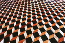 Three-dimensional Effect F A Marble Cube Floor, Rhombuses Ornament, Brown Black Colours