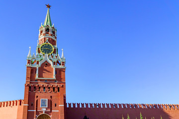 Spasskaya tower of the Kremlin on the Red Square in Moscow