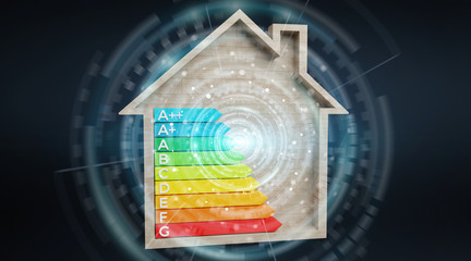 Wall Mural - 3d rendering energy rating chart in a wooden house