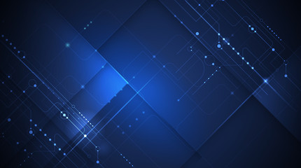 Vector motherboard or circuit board on blue background. Illustration computer hardware, integrated circuit system design. Abstract hi-tech futuristic, digital engineering, science technology concept
