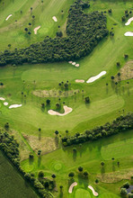 Green Golf Course (Top View), Aerial View Putting Green And Beautiful Turf Golf Course, Aerial Photography Or Shot Of A Green Golf Course.