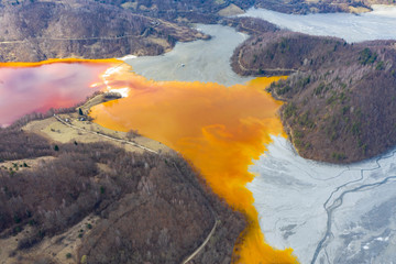 Aerial view of nature pollution by mining residuals