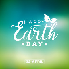 Wall Mural - Earth Day illustration with Planet and Green Leaf. World map background on april 22 environment concept. Vector design for banner, poster or greeting card.