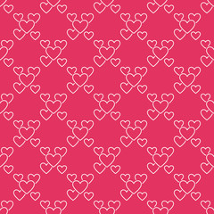 Aufkleber - Hearts vector seamless geometric pattern. Love red concept background in thin line style