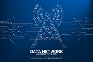 Canvas Print - Vector antenna tower icon dot connect line circuit board style mobile data icon. Concept for data transfer of mobile and wi-fi data network.