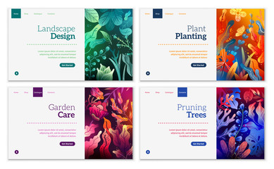Spring summer decorative banners. Patterns on white background with mesh shadows under them.