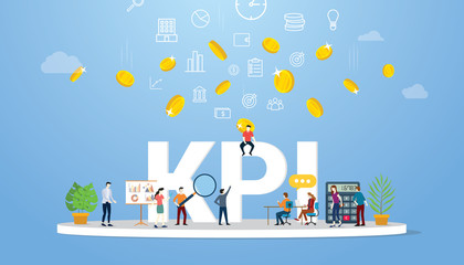 Poster - kpi key performance indicator concept business with team people work together - vector