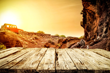 Desk of free space and summer time and free space for your decoration. Summer car trip on Gran Canaria island. 