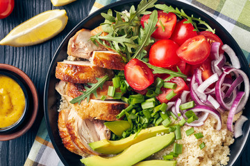 Canvas Print - chicken bowl with couscous, greens and veggies