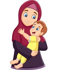 Wall Mural - Muslim mother hugging her son