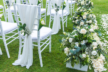 Wall Mural - Chair decorated with flowers in Wedding ceremony.