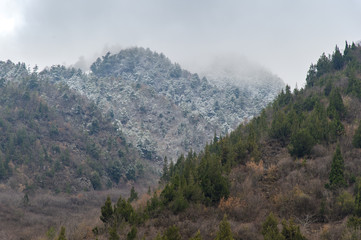 Wall Mural - Winter Mountain Landscape in Chengdu, China.