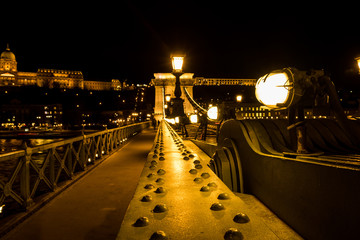 Wall Mural - Budapest chain bridgeclose up night view, Hungary