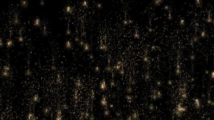 Poster - Abstract gold particles glitter light falling bokeh glare effect. Shimmering texture of glittering golden light rain glow for luxury premium award or Christmas background template for holiday design