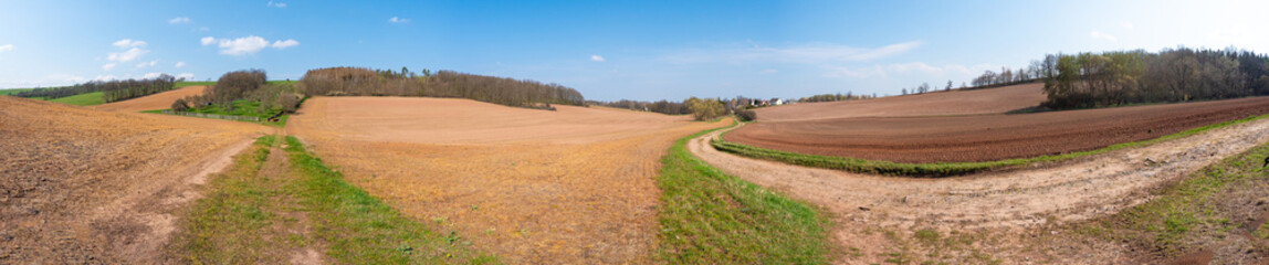 Panorama of spring plowed field