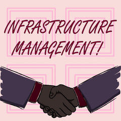 Poster - Conceptual hand writing showing Infrastructure Analysisagement. Concept meaning basic physical and organizational structures Businessmen Shaking Hands Form of Greeting and Agreement