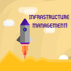 Poster - Conceptual hand writing showing Infrastructure Analysisagement. Concept meaning basic physical and organizational structures Colorful Spacecraft Shuttle Launching New Business Startup